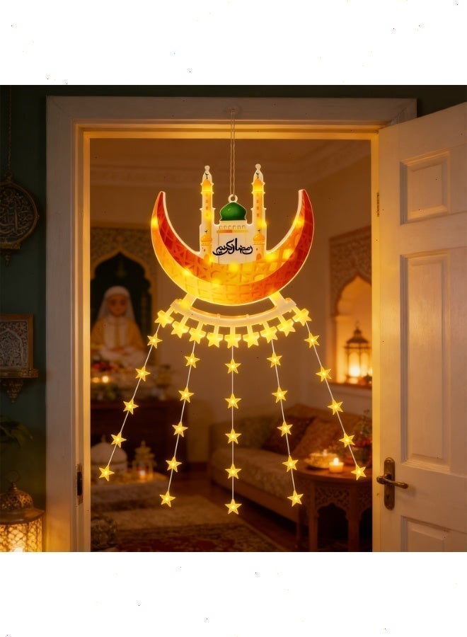 Ramadan Eid LED Curtain Lights Castle Crescent Moon Star Design Battery Powered Islamic Decorations for Indoor Bedroom Outdoor Courtyard Home Decor - Image 4